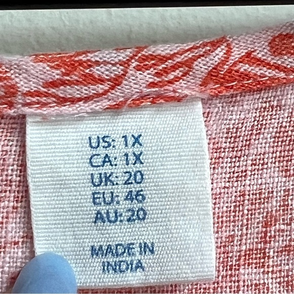 Sigrid Olsen Top Linen 1X Orange Shells Fish Tropical Beach Lagenlook Coastal - Picture 6 of 9
